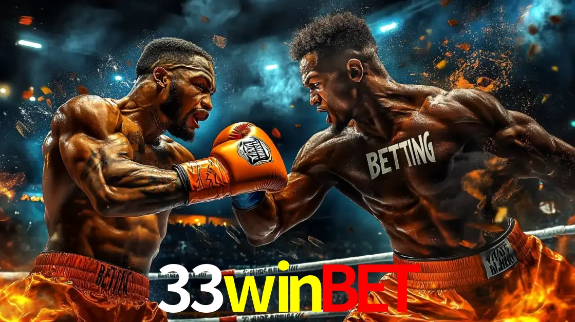 Dois boxeadores em uma luta intensa e explosiva, representando a adrenalina e as oportunidades de apostas em esportes de combate disponíveis na plataforma 33winbet.