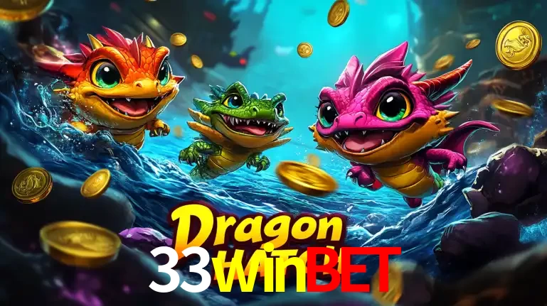 Arte promocional do jogo Dragon Hatch com três adoráveis dragões bebês nadando entre moedas de ouro, um dos slots mais divertidos para jogar no cassino 33winbet.