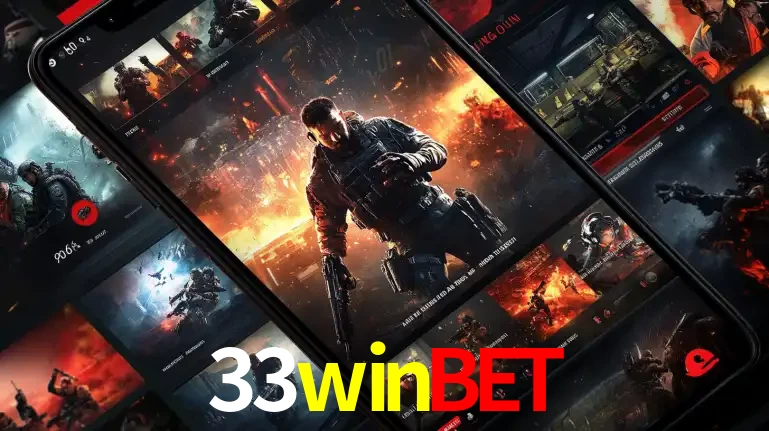 Tela de um celular exibindo uma galeria de jogos de tiro com temática militar, mostrando a variedade de e-sports disponíveis para apostas na plataforma de entretenimento 33winbet.