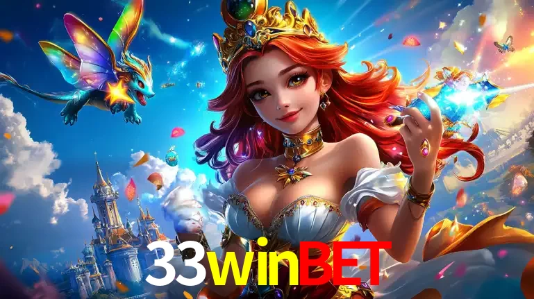 A princesa de um reino de fantasia mágico, com seu pequeno dragão, apresentando um mundo de prêmios encantados nos jogos de caça-níqueis do cassino 33winbet.