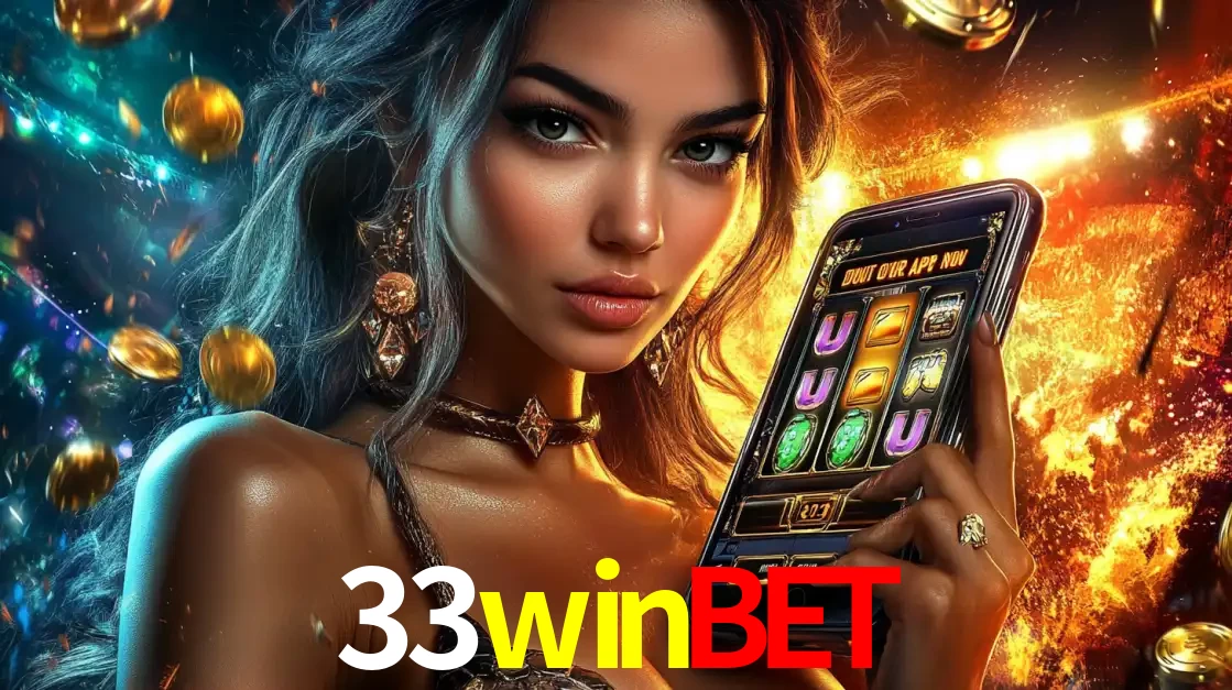 Mulher elegante mostrando um jogo de caça-níqueis em seu smartphone, destacando a experiência de cassino móvel oferecida pelo aplicativo 33winbet.